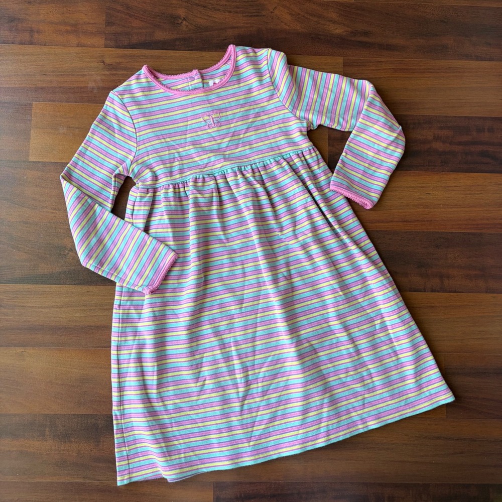 Just Friends Girls XL 6X Striped Cotton Long Sleeve Butterfly Empire Waist Dress